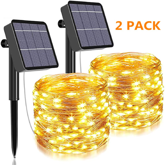Solarbetriebene, wasserdichte Lichterkette aus Kupferdraht (Warmweiß)