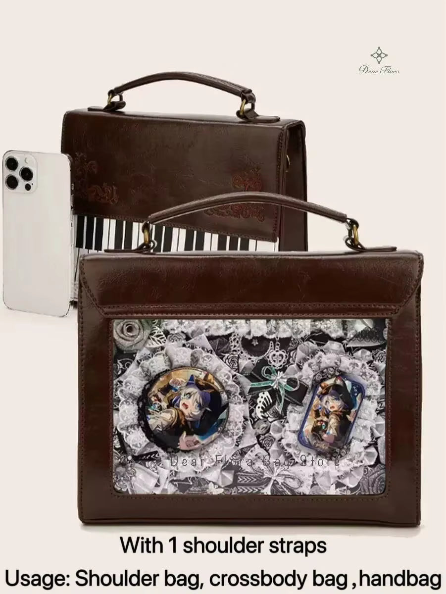 Vintage Y2K-Tasche mit Klavierdruck (transparentes Ita-Panel)