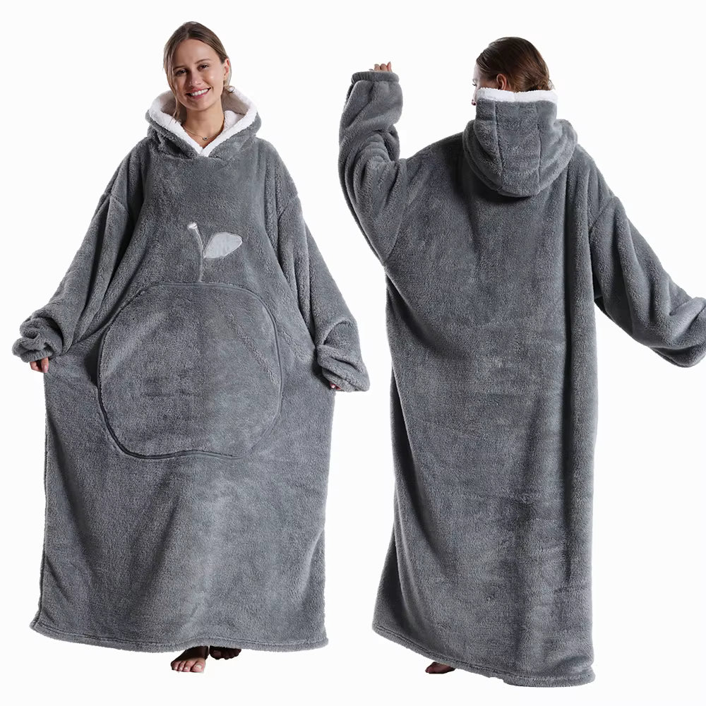 Extra langer Flanell-Kapuzenpullover mit Decke (lange Ärmel)