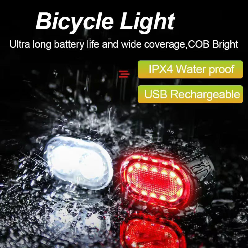 USB-genopladeligt vandtæt LED for- og baglyssæt til cykel