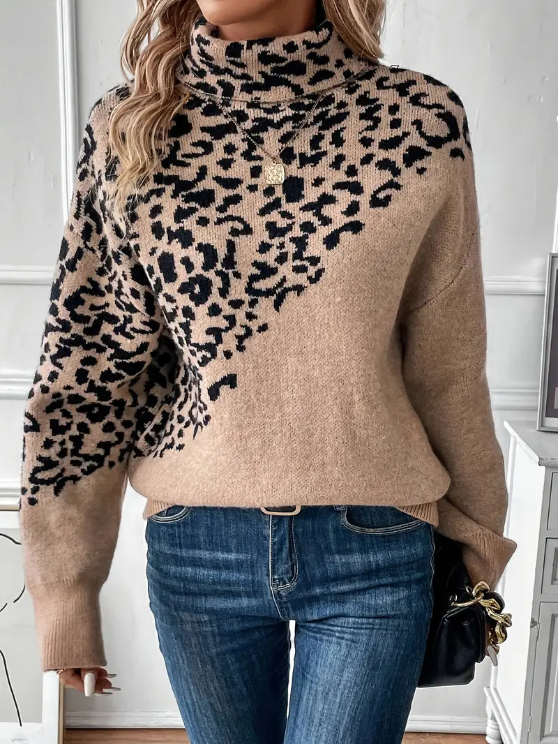 Kinsley - Pullover mit Leopardenmuster und Rollkragen