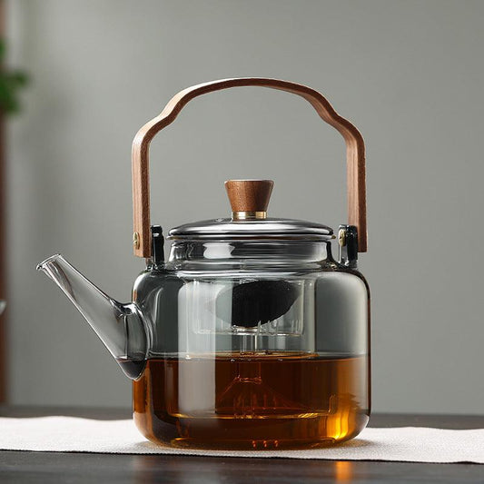 TeaCraft - Graue Teekanne aus Holz und Glas, Teebereiter
