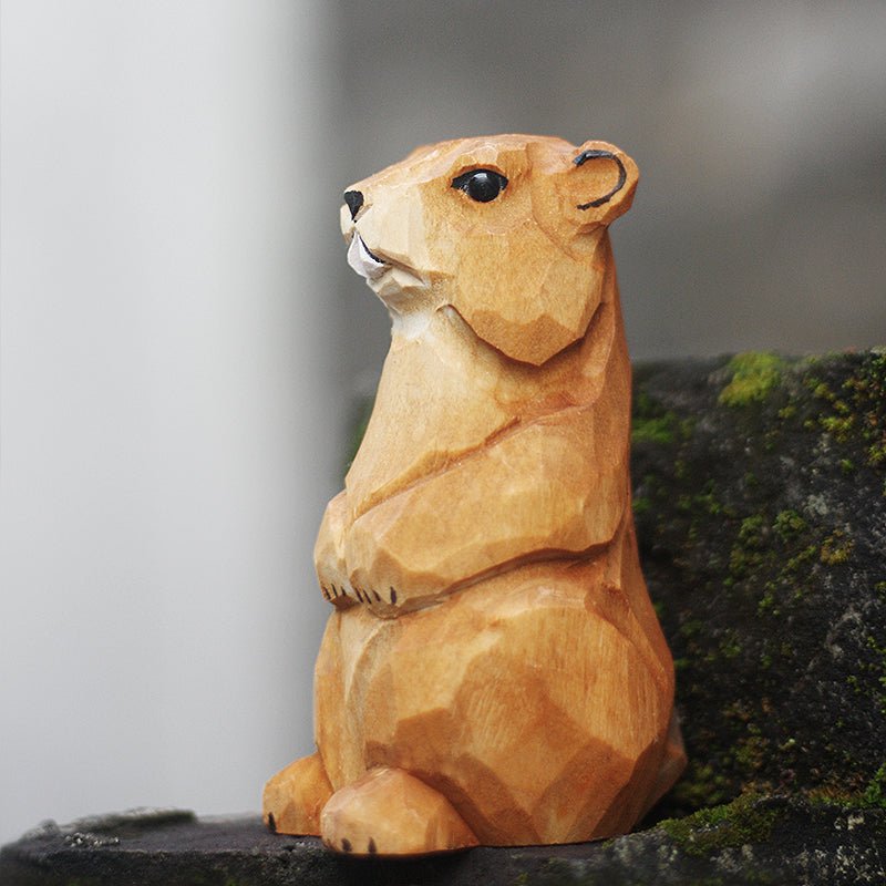 Håndmalet Trædyr Figur - Marmot i Miljøvenligt Træ, 10 cm Høj, Perfekt til Stue og Gaver-2