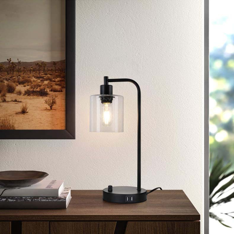 LumoStyle - Industrielle Bettlampe mit dimmbarem LED und USB-Ports