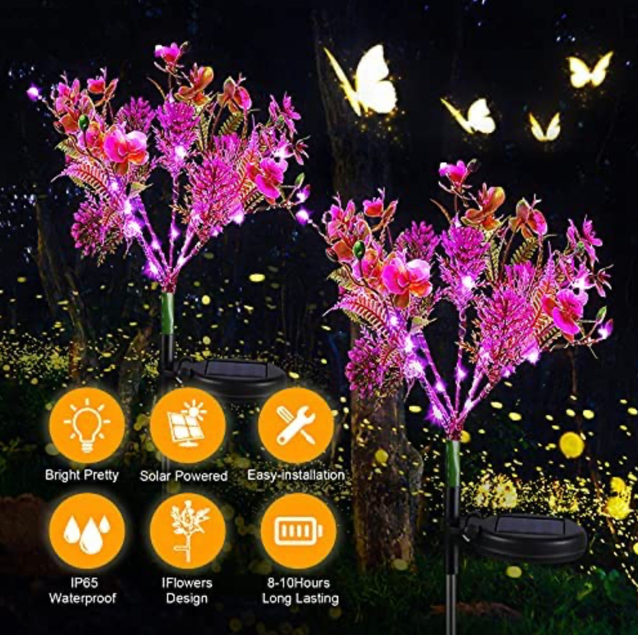 SolarFlora - 2er-Pack Solar-Phalaenopsis-Blumenlichter, wasserdicht