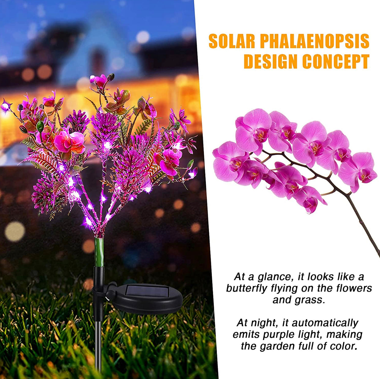 SolarFlora - 2er-Pack Solar-Phalaenopsis-Blumenlichter, wasserdicht