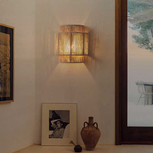 RaffioLume - Bohemian Vintage Rattan Hanfseil Wand-LED-Lampe