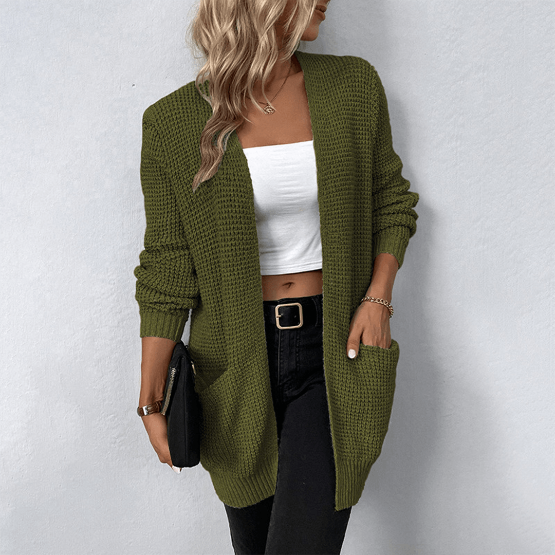 Aurora - Lange Strickjacke mit Tasche für Frauen | Warme Strickjacke mit Taschen für Frauen