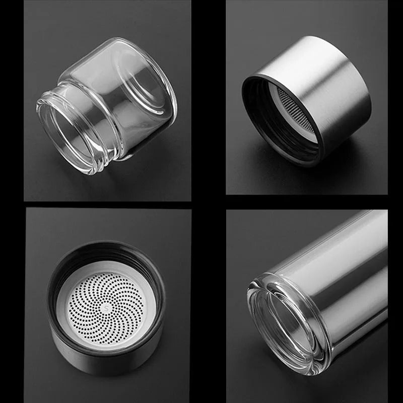 TeaFlex - Transparente tragbare heiße Thermoskanne | Inkl. Teefilter
