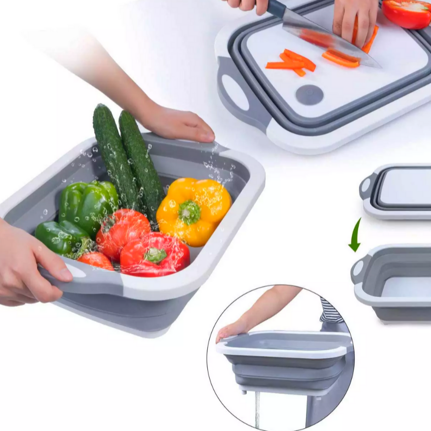KitchenPro - 3-in-1 Korb für das Schneidebrett