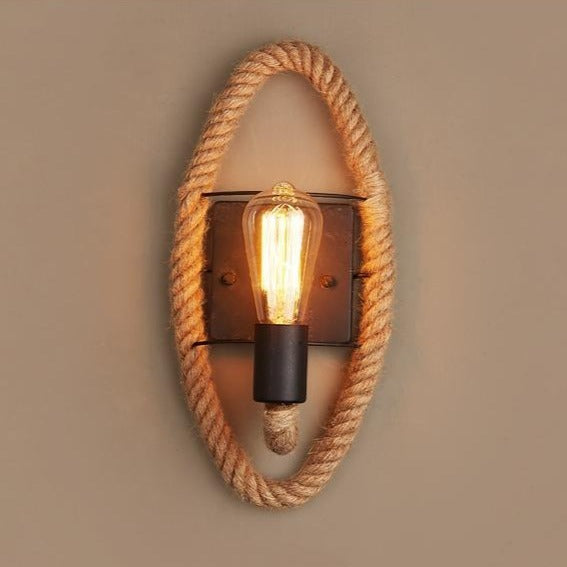 Vintage Touw Væglampe – Rustik Jern og Touw Design med E27 Fatning til Hyggelig Belysning-3