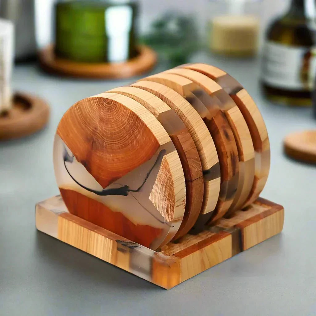 ZenArt - Sechs japanisch inspirierte Untersetzer aus massivem Holz