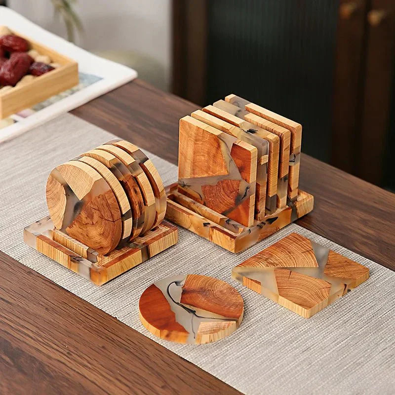 ZenArt - Sechs japanisch inspirierte Untersetzer aus massivem Holz