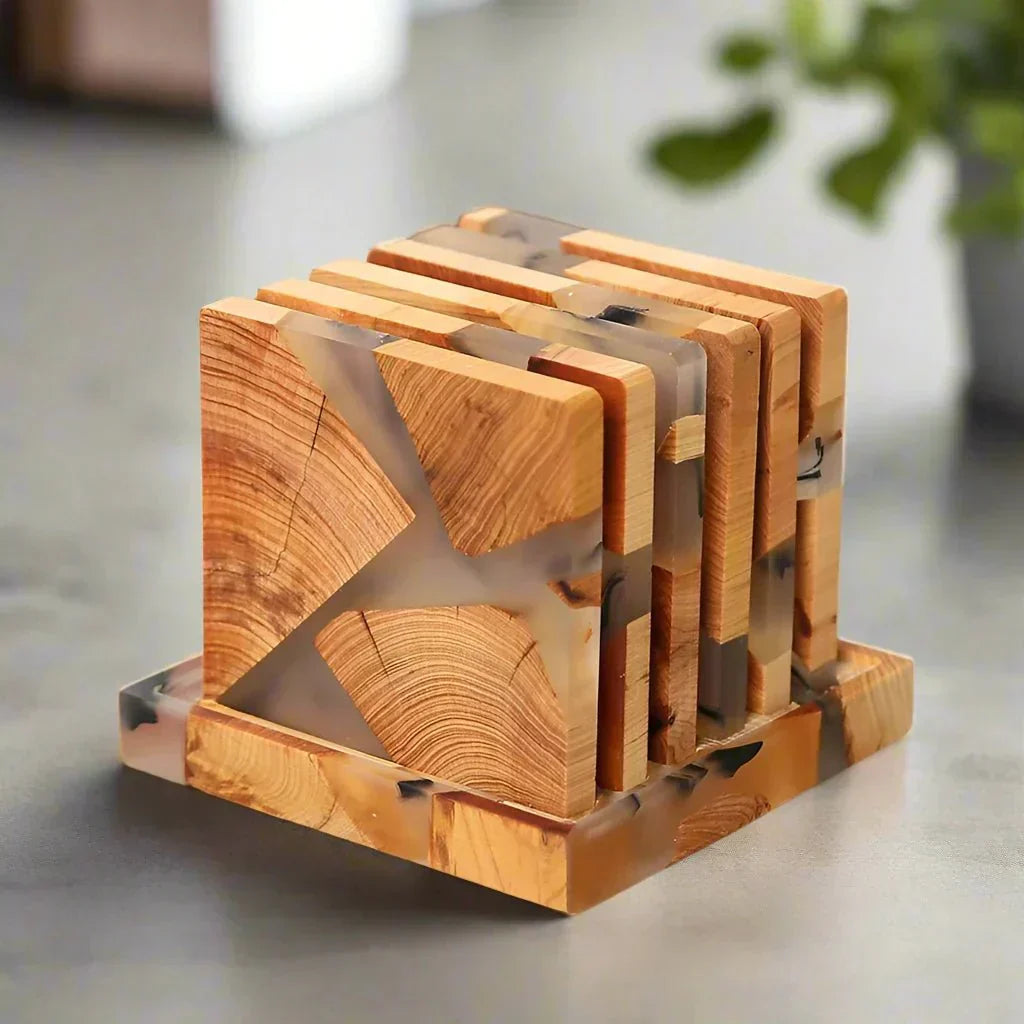 ZenArt - Sechs japanisch inspirierte Untersetzer aus massivem Holz