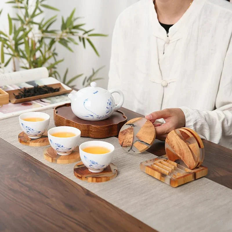 ZenArt - Sechs japanisch inspirierte Untersetzer aus massivem Holz