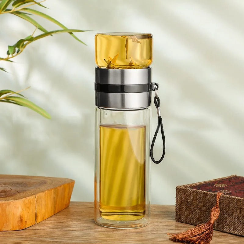 TeaFlex - Transparente tragbare heiße Thermoskanne | Inkl. Teefilter