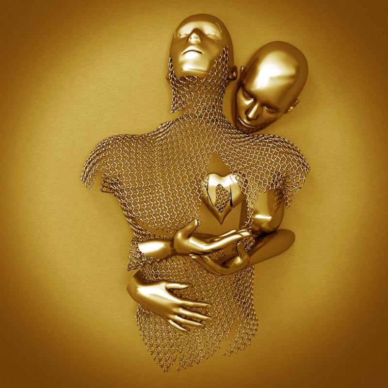 Variant image for Elegant Vægkunst i Gråtoner med Metal Figur – Romantisk Canvasbillede til Stue og Soveværelse-9